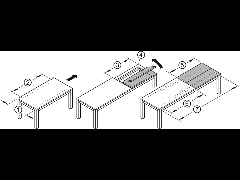 Guide Tavolo Apertura Centrale 3 Allunghe Portata kg.90 mm.120/2790 | Hafele - immagine 5